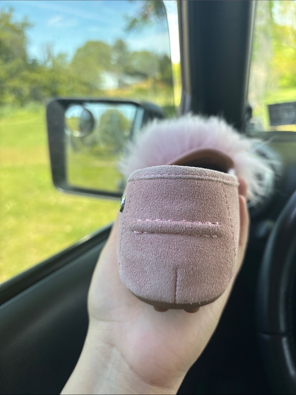 UGG Pink Suede Slip-On Loafer with Plush Fur - Picture 6 of 9